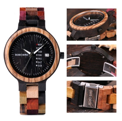 Casual wooden watch men's watch week calendar garden unique quartz watch