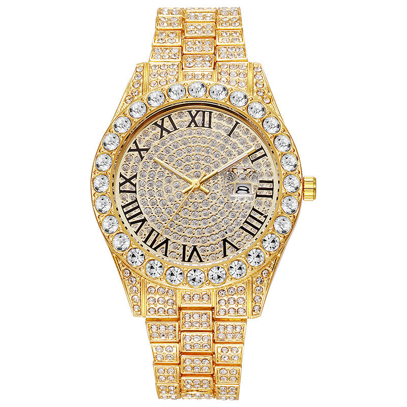 New Rhinestone Steel Watch Calendar Roman Starry Quartz Watch