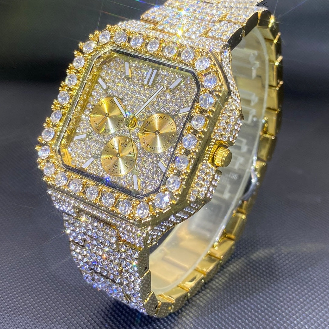 European And American Hip-hop Men's Watch Square-shaped Fully Diamond-encrusted Multi-functional